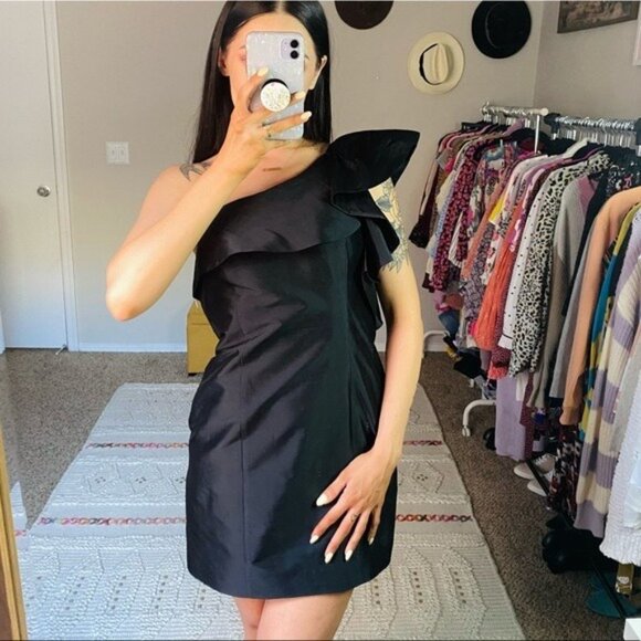 Vintage 90’s Mellisa Sweet Black One Shoulder Mini Dress - Picture 2 of 8